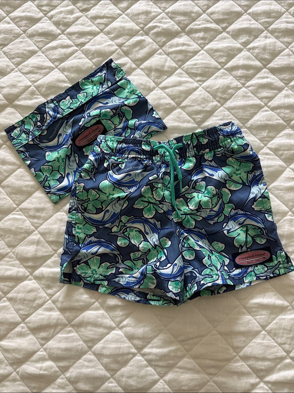 Vineyard Vines Navy, Green & Teal Floral Dolphin Athletic Shorts